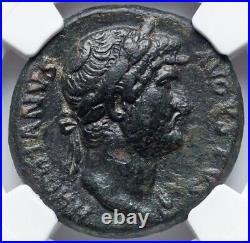 Hadrian 117-138 AD GALLEY TRIREME SHIP BOAT, Roman Empire AE As Coin NGC, Ch VF