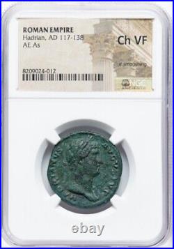 Hadrian 117-138 AD GALLEY TRIREME SHIP BOAT, Roman Empire AE As Coin NGC, Ch VF