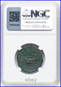 Hadrian 117-138 AD GALLEY TRIREME SHIP BOAT, Roman Empire AE As Coin NGC, Ch VF