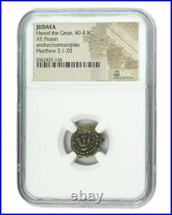 Herod I Prutah Coin (40-4 BC) from Judaea NGC Certified (High Grade)