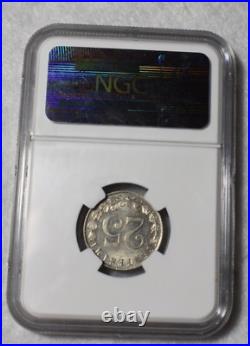 ITALY 25 CENTS 1902 NGC CERTIFIED MS 61 (stock # 88)