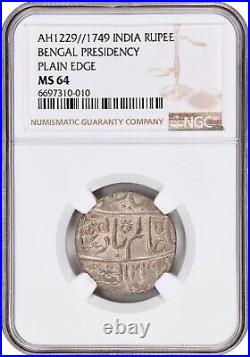 India Bengal Presidency Ah1229 1749 1 Rupee Silver Coin, Ngc Certified Ms64