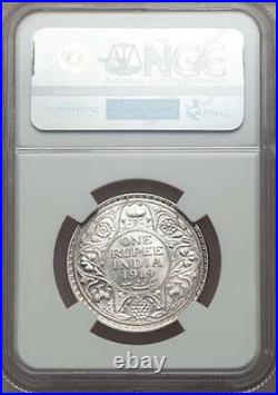India British George V 1919-(b) 1 Rupee Silver Coin, Certified Ngc Ms64