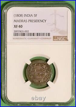 India Madras Presidency 1808 5 Fanam XF40 NGC certified coin