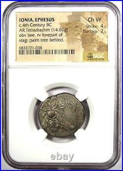 Ionia Ephesus Silver AR Tetradrachm Bee Stag Coin 300 BC Certified NGC Ch VF