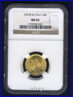 Italy 1931-r Yr. IX 50 Lire Gem Uncirculated Gold Coin, Ngc Certified Ms65