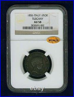 Italy / Italian States Tuscany 1856 1 Fiorino Silver Coin Ngc Certified Au58