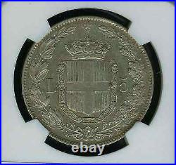 Italy Kingdom 1879-r 5 Lire Coin, Almost Uncirculated, Ngc Certified Au53