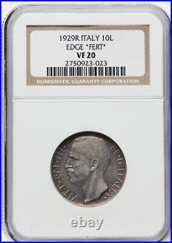 Italy Kingdom 1929-r 10 Lire Silver Coin, Circulated Certified Ngc Vf20