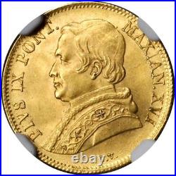 Italy Papal States 1862-r 1 Scudo Gold Coin Uncirculated, Certified Ngc Ms-64