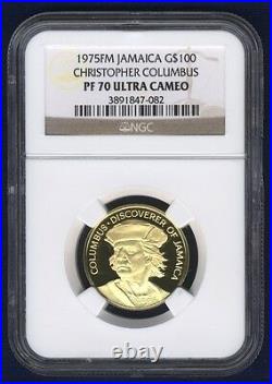 Jamaica 1975-fm Columbus $100 Gold Coin Uncirculated Certified Ngc Proof 70-uc