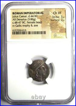 Julius Caesar AR Denarius Coin (48 BC, Female Head) Certified NGC Choice VF