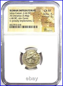 Julius Caesar AR Denarius Silver Ceres Coin 46 BC Certified NGC Choice VF