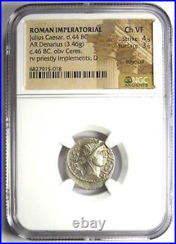 Julius Caesar AR Denarius Silver Ceres Coin 46 BC Certified NGC Choice VF