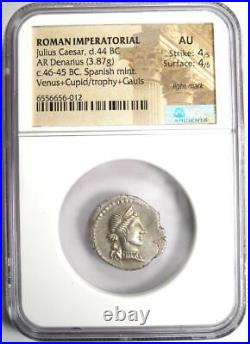 Julius Caesar AR Denarius Silver Venus Coin 46 BC. Certified NGC AU Rare Grade