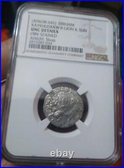 Kaykhusraw II AH639, Lion And Sun Silvas Silver DIRHAM N. G. C. CERTIFIED GRADED