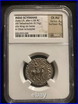 King Azes I Indo-Scythian Ancient King 58BC Silver Greek Coin NGC Certified