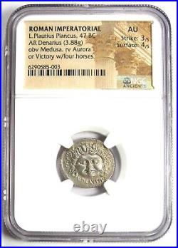 L. Plautius Plancus AR Denarius Medusa Silver Coin 47 BC Certified NGC AU