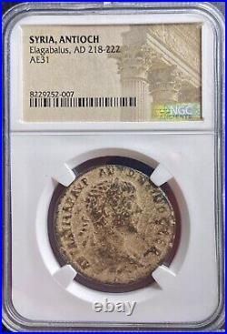 Large NGC Certified Sestertius Coin Emperor Elagabalus 218-222 AD Nice Details