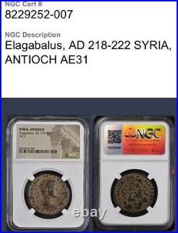 Large NGC Certified Sestertius Coin Emperor Elagabalus 218-222 AD Nice Details