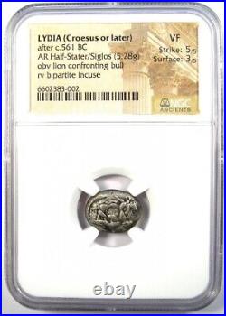 Lydia Kroisos Lion AR Half Stater Siglos Coin 550 BC (Croesus) Certified NGC VF