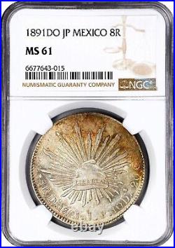 MEXICO DURANGO 1891-DoJP 8 REALES UNCIRCULATED COIN, NGC CERTIFIED MS61