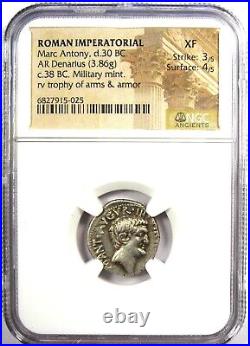 Marc Antony AR Denarius Portrait Silver Military Coin 38 BC Certified NGC XF