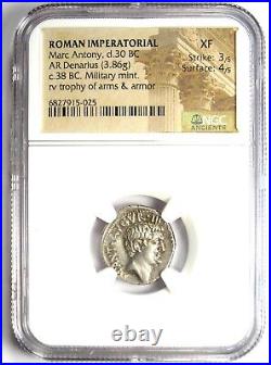 Marc Antony AR Denarius Portrait Silver Military Coin 38 BC Certified NGC XF