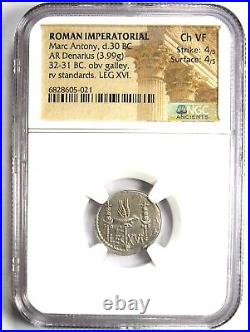 Marc Antony AR Denarius Silver Galley Coin 32 BC Certified NGC Choice VF