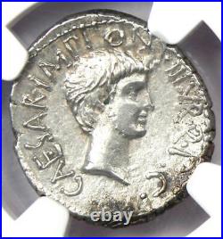 Marc Antony and Octavian AR Denarius Roman Silver Coin 41 BC Certified NGC AU