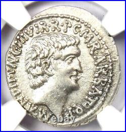 Marc Antony and Octavian AR Denarius Silver Coin 41 BC Certified NGC XF (EF)
