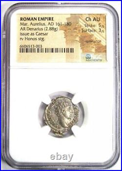 Marcus Aurelius AR Denarius Silver Coin 161 AD Certified NGC Choice AU