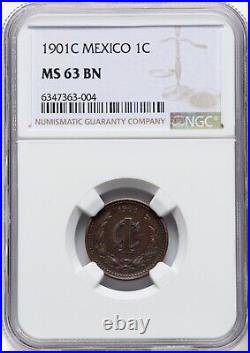 Mexico Estados Unidos 1901-c Centavo Coin Ngc Certified Choice Uncirculated-63