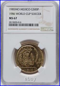 Mexico World Cup 1985 500 Pesos Gold Coin, Gem Uncirculated, Ngc Certified Ms-67