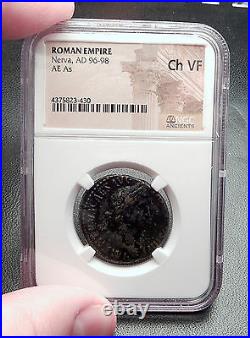 NERVA 97AD Rome Authentic Ancient NGC Certified Ch VF Roman Coin FORTUNA i60234