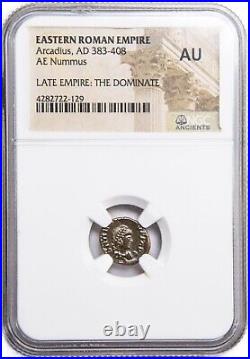 NGC AU Roman AE4 of Arcadius NGC Ancients Certified ALMOST UNCIRCULATED Roman