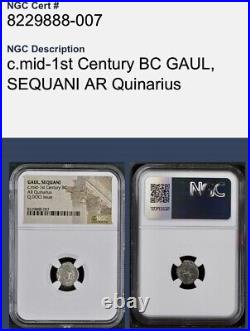 NGC Celtic Sequani Tribe Coin 57BC-50BC Certified Gaul Genuine Ancient Silver