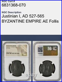 NGC Certified Ancient Byzantine Coin 527-565 AD Justinian I Follis Genuine Nice