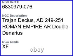 NGC Certified Ancient Roman Coin Emperor Trajan Decius 249-251AD Silver Denarius