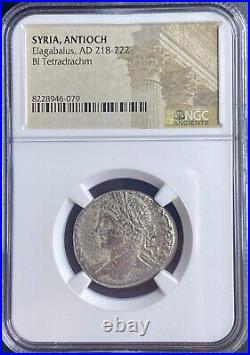 NGC Certified Emperor Elagabalus 218-222 AD Tetradrachm Coin Roman Eagle Genuine