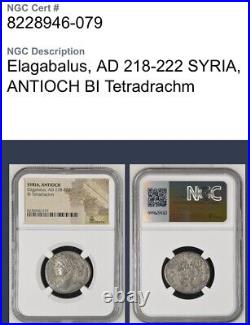 NGC Certified Emperor Elagabalus 218-222 AD Tetradrachm Coin Roman Eagle Genuine