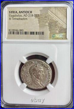 NGC Certified Emperor Elagabalus 218-222 AD Tetradrachm Coin Roman Eagle Genuine