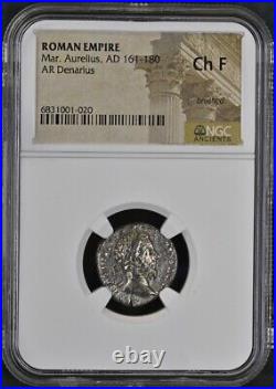 NGC Ch F Roman AR Denarius Marcus Aurelius AD 161-180 NGC Ancients Certified