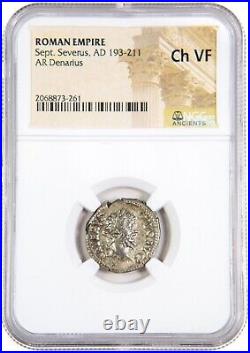 NGC (Ch VF) Roman Denarius Septimius Severus AD193 211 NGC Certified Ancient