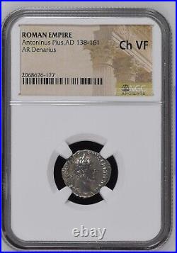 NGC Ch VF Roman Silver Denarius Antoninus Pius AD138-161 NGC Ancients Certified