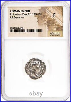 NGC F FINE Roman AR Denarius Antoninus Pius AD 138 -161 NGC Ancients Certified