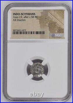 NGC INDO-SCYTHIANS Azes I/II c. 58BC Silver AR Drachm NGC Ancients Certified MG