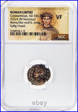 NGC VF Roman AE of Urbs Roma (AD 330-346) EPFIG HOARD NGC Certified Very Fine