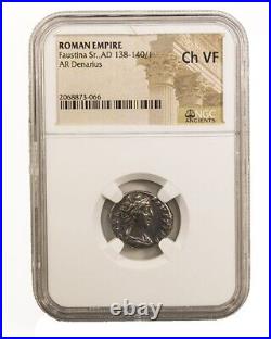 NGC (VF) Roman AR Denarius Faustina I AD 138 140/1 NGC Certified Very Fine