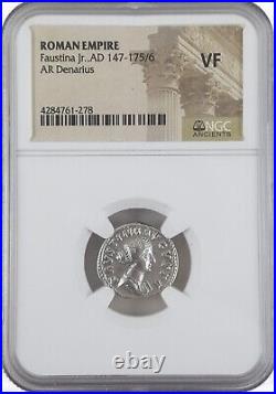 NGC (VF) Roman AR Denarius Faustina Jr. AD 147- 175/6 NGC Certified Very Fine